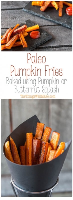 Looking for a fun side dish that's quick and easy to make, and healthier than regular french fries? These baked pumpkin fries are one of our family favorites. These fries could be easily decorated to look like mini jack-o-lanterns for Halloween, but refined enough to serve as a Thanksgiving side dish.