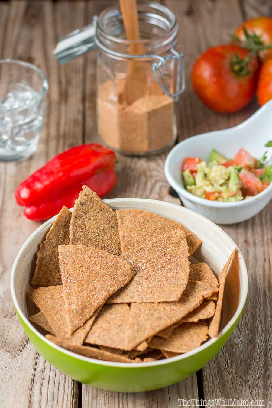 Crispy and coated with a tasty Mexican spice blend, these paleo Doritos like chips are a satisfying, healthy way to curb your junk food cravings.