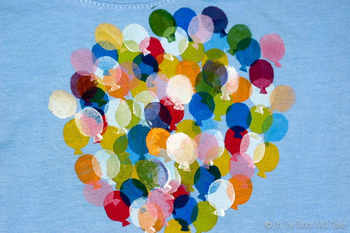 Close up of more stamped balloons in numerous colors.