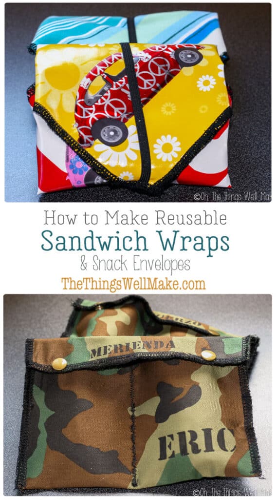 Ditch the plastic baggies and sew some reusable sandwich wraps and snack bags for traveling with sandwiches and other snacks. These are perfect for kid's lunches. #thethingswellmake #miy #sandwich #snackpack #sandwichwrap #lunchwrap #reuse #reusereducerecycle #reuserecycle #reducewaste #frugalliving #frugal #frugallivingideas