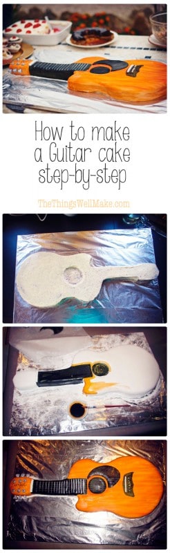 Learn how to make a guitar cake, covered in fondant, step-by-step. I made this acoustic guitar cake for the music festival in our neighborhood.