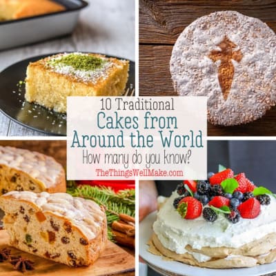 Collage of 4 different traditional cakes from around the world