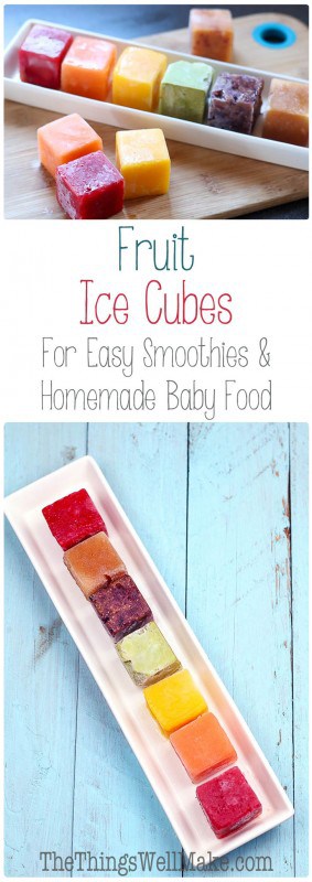 Making fruit ice cubes for smoothies and homemade baby food is the best way to freeze excess fruit so it doesn't take up excess room in your freezer!