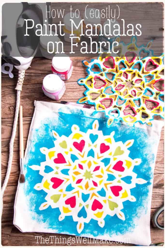Learn to paint professional-looking colorful geometric designs using freezer paper. You don't need artistic abilities to paint these mandalas on fabric, and even kids love this project because the results are impressive. #fabricpaint #mandalas #thethingswellmake #miy #kidsprojects