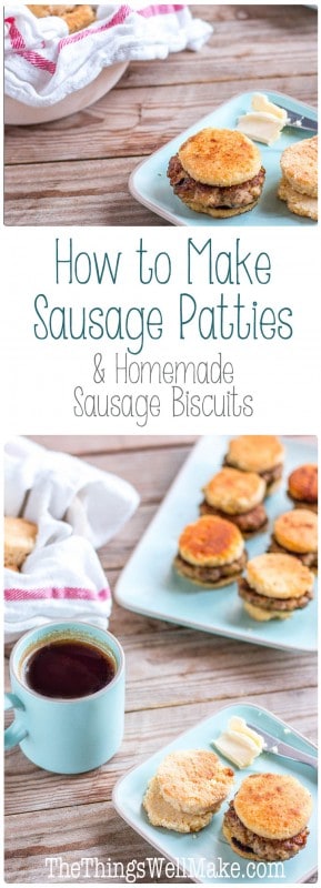 Homemade sausage biscuits are a tasty treat, especially when you know how to make sausage patties. They are super simple to make, and you can make them ahead and freeze them to have them ready at all times. #sausage #biscuits