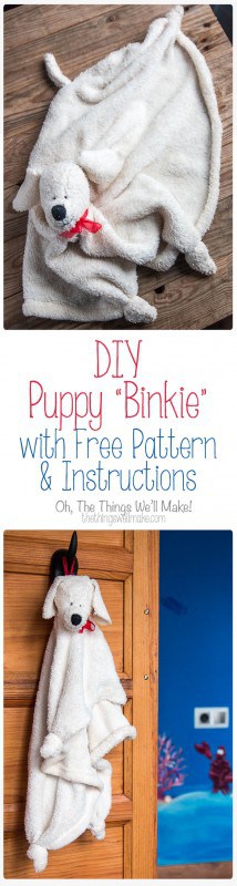 Learn to sew a super cute baby binkie or security blanket that looks like a puppy with free pattern and instructions.