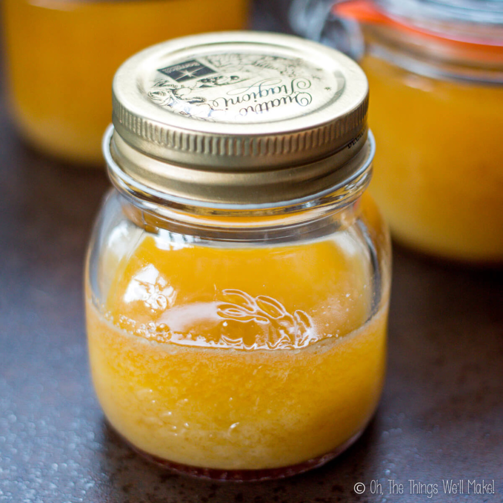 3 jars of homemade ghee in their liquid state