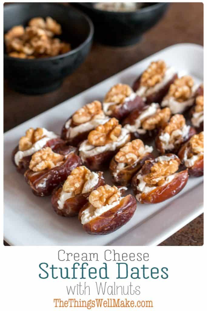 Quick, simple, yet elegant, these cheese and walnut stuffed dates are the perfect addition to your holiday appetizer lineup. #dates #appetizers #horsdoeuvres