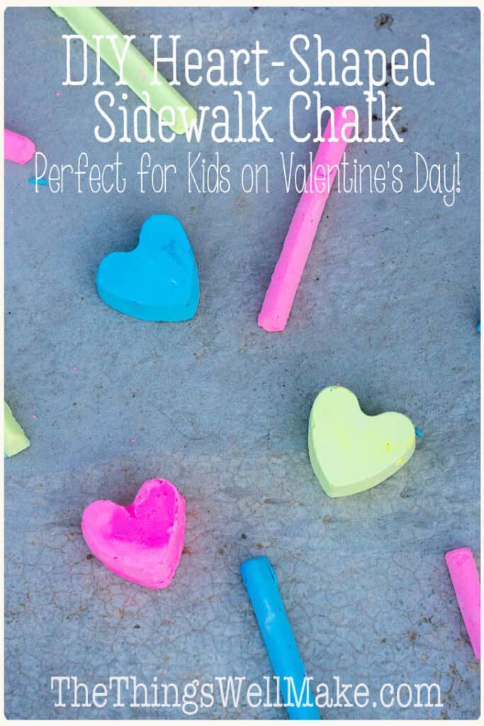 Making your own sidewalk chalk is a fun and easy project that kids will love. Learn how to make heart sidewalk chalk for Valentine's Day! It's a fun project for kids (or a cute Valentine's gift)! #thethingswellmake #miy #valentinesday #valentinesdaycrafts #valentinesdayideas #valentinesdayart #craftsforkids #kidsart #valentinesgifts #sidewalkchalk #sidewalkart #chalk #chalkart #homemadechalk