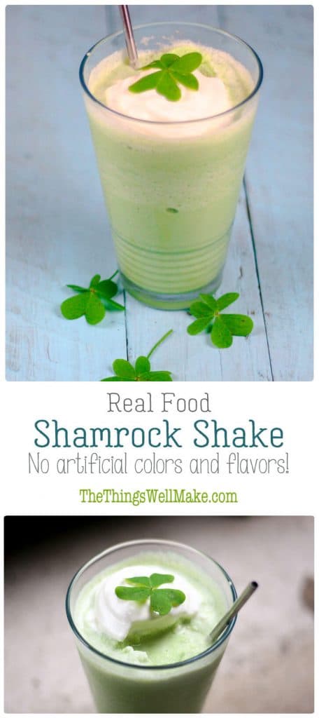 photos of homemade shamrock shake from the side and top view.