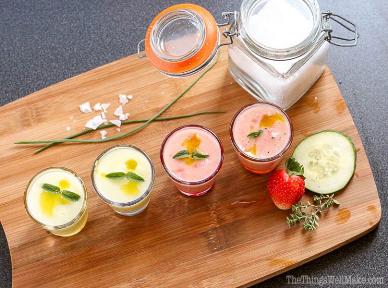 Cool and refreshing, this strawberry melon gazpacho is a fun new way to enjoy this Spanish classic soup without tomatoes.