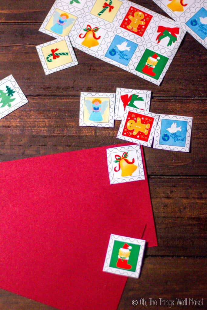 homemade Christmas postage lick-and-stick stamps