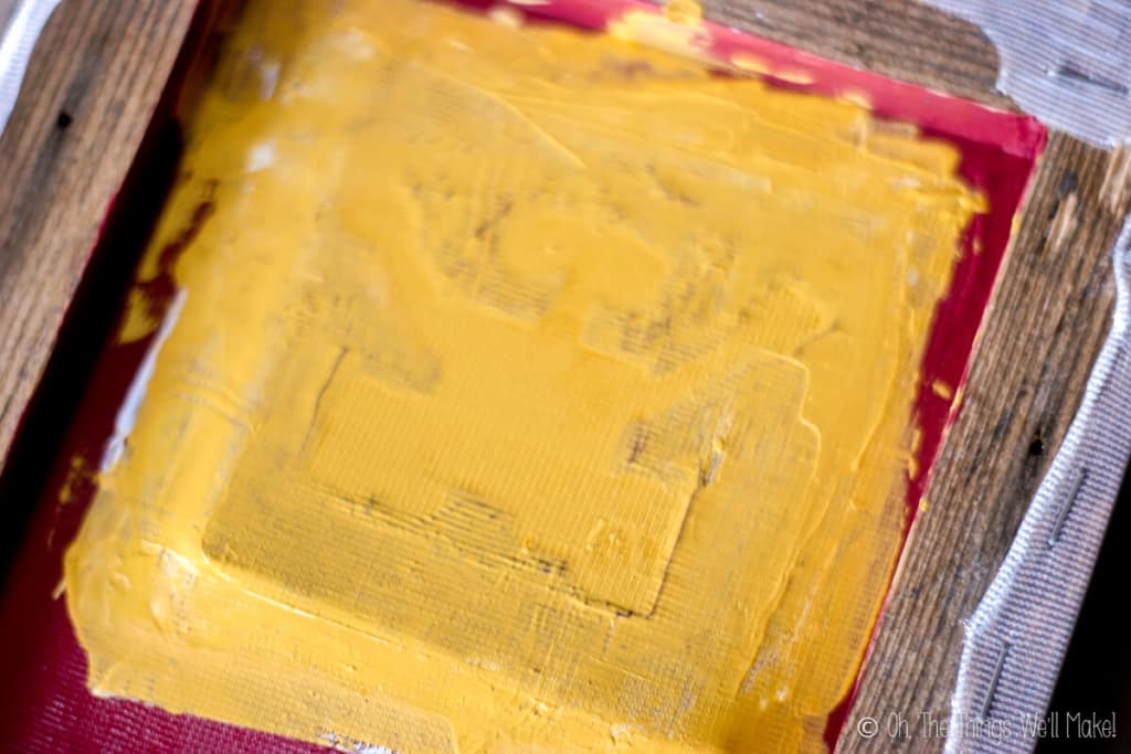 Closeup of the paint on the silk screen