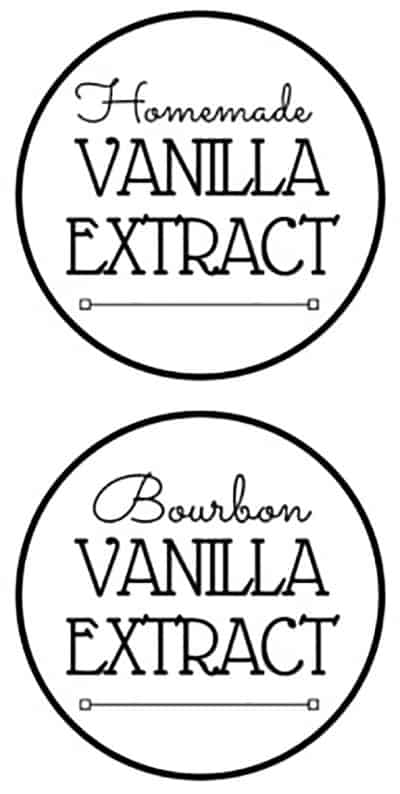 2 circular labels, one that says "homemade vanilla extract" and the other with "bourbon vanilla extract"