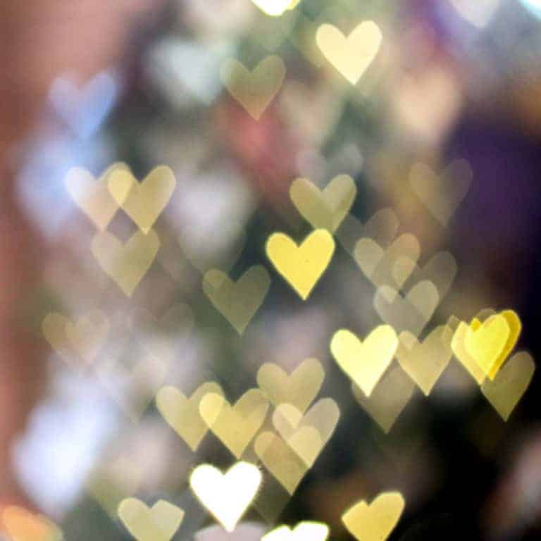 An unfocused picture showing off heart shaped bokeh.