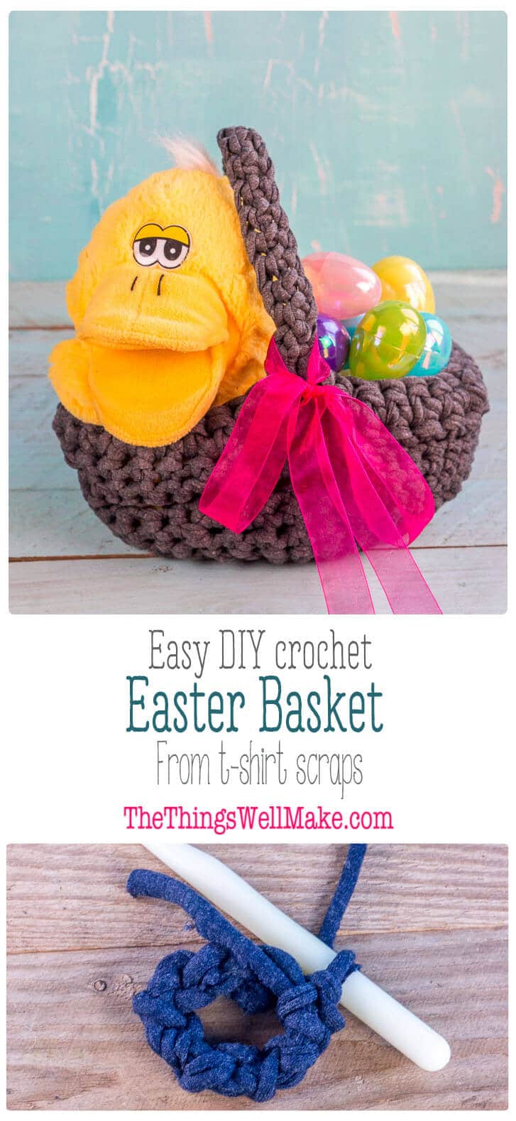 Easy Crochet Easter Basket (Using TShirt Yarn) Oh, The Things We'll