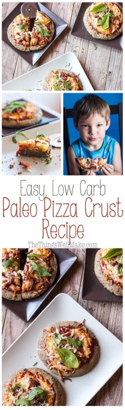 pin of paleo pizza crust recipe is quick and easy and absolutely delicious. Even my picky husband and toddler love it when I make pizza with it.
