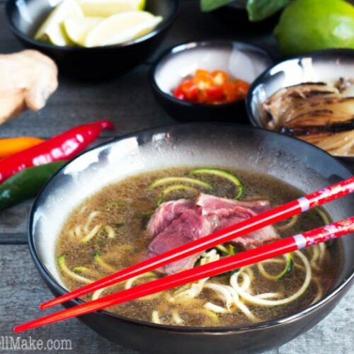 This paleo pho recipe will help you transform ordinary beef bone broth and zucchini noodles into the most exotic and spectacular Vietnamese soup.