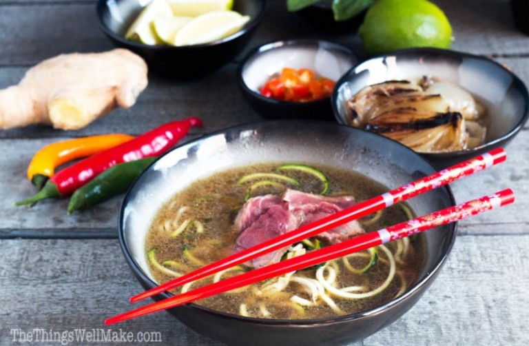 This paleo pho recipe will help you transform ordinary beef bone broth and zucchini noodles into the most exotic and spectacular Vietnamese soup.