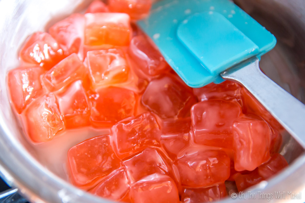 Pieces of Turkish delight being melted in a pan
