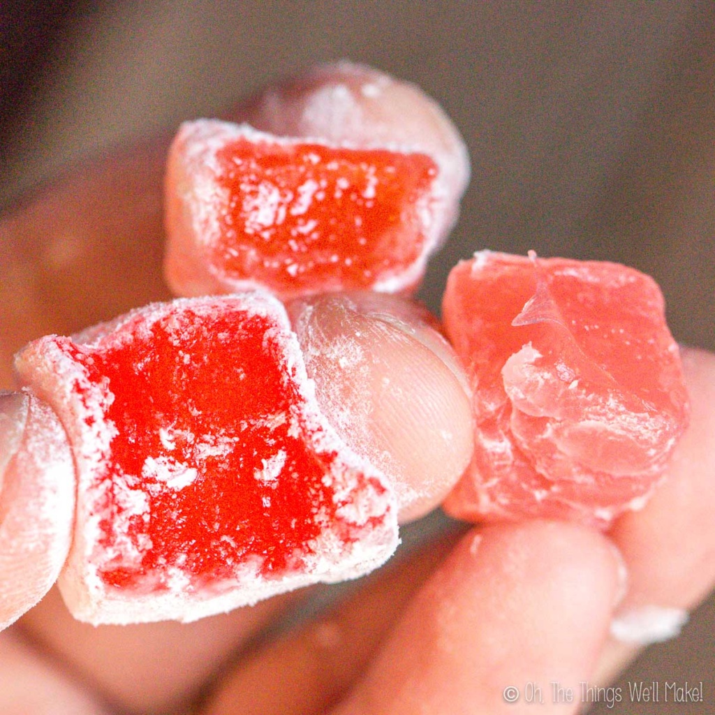 3 pieces of Turkish delight in a hand