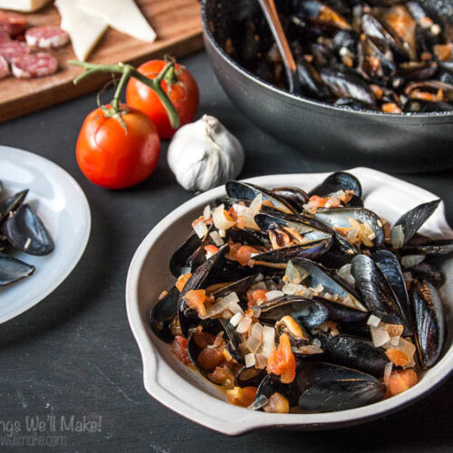 These easy steamed mussels in tomato sauce are a quickly made and sure to impress. Even my toddler loves scooping up the sauce with the empty shells.