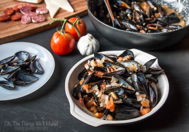 These easy steamed mussels in tomato sauce are a quickly made and sure to impress. Even my toddler loves scooping up the sauce with the empty shells.
