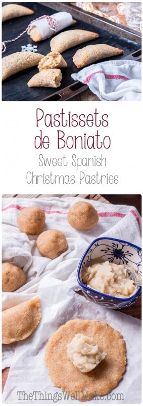 The most popular Spanish Christmas pastry in my area of Spain, pastissets are a type of empanadilla that is often filled with a sweet boniato filling.