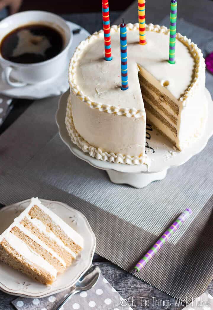 This grain free birthday cake isn't as good as a "normal" cake, it's better. It's moist and flavorful, and goes perfectly with a homemade buttercream frosting.