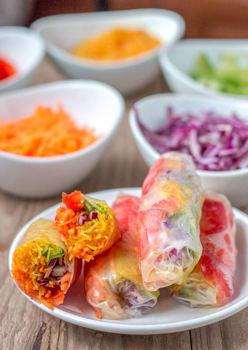 photo of rainbow spring rolls on plate from Oh, the things we'll make!