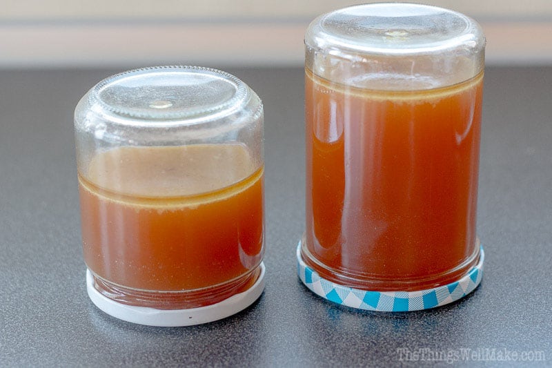 2 jars of bone broth upside down