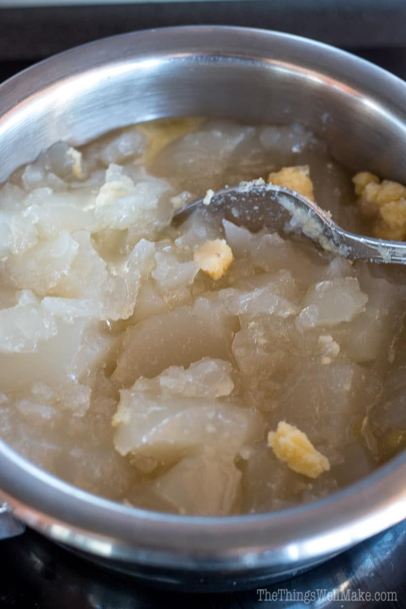 Closeup of gelatin of a cold bone broth