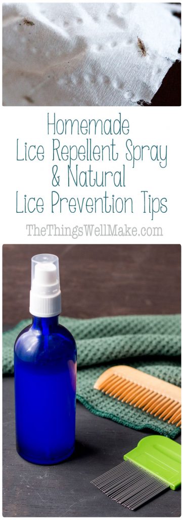 Help keep lice away with this easy homemade lice prevention spray made with essential oils. Also, learn how we rid ourselves of lice naturally. #thethingswellmake #miy #lice #liceprevention #repellentspray
