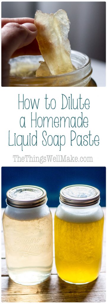 Once you have your liquid soap base made, it's time to dilute it and make it into liquid soap. Find out how to dilute a liquid soap paste, and how to mix up your soaps for different uses around the house.