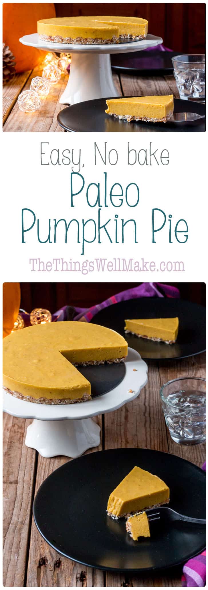 Super quick and easy to make, this no-bake paleo pumpkin pie can be whipped together in under 15 minutes, and is the perfect ending to your holiday meals.