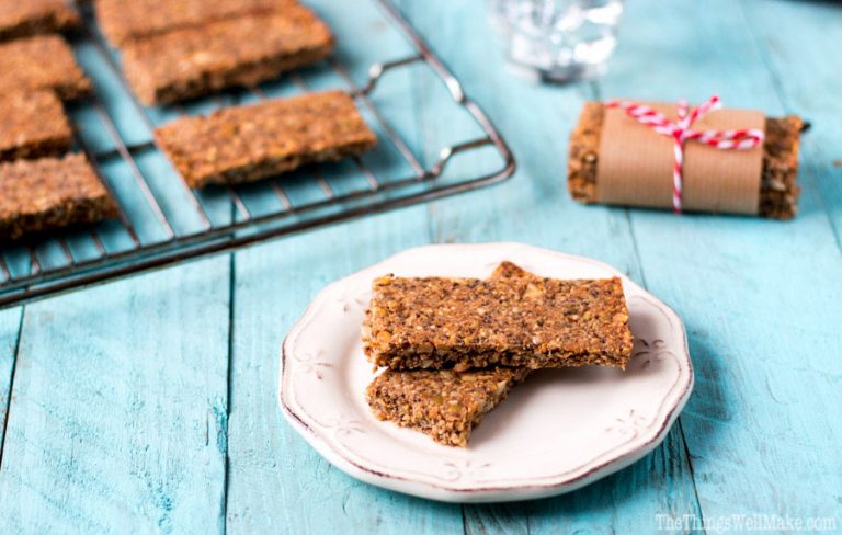 These crunchy energy nut bars are easy to make and store well for when you need a quick, healthy snack on-the-go. I call them paleo granola bars, and the recipe is grain free and highly customizable to suit your taste.