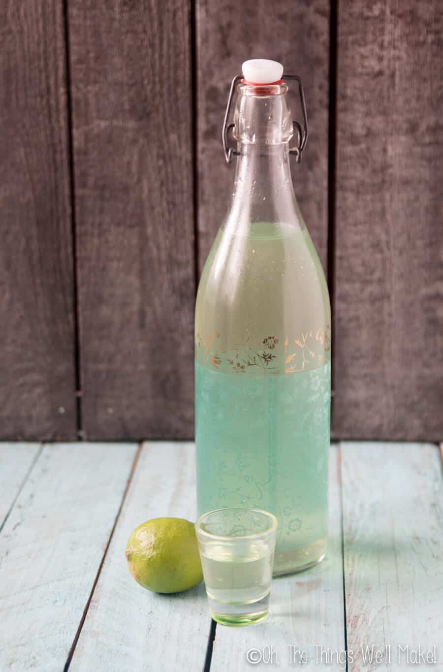 A bottle of homemade limecello
