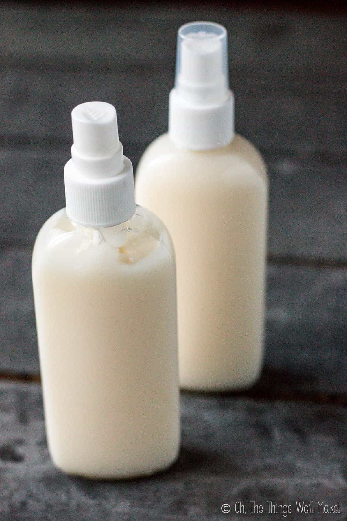Two bottles of a homemade conditioner