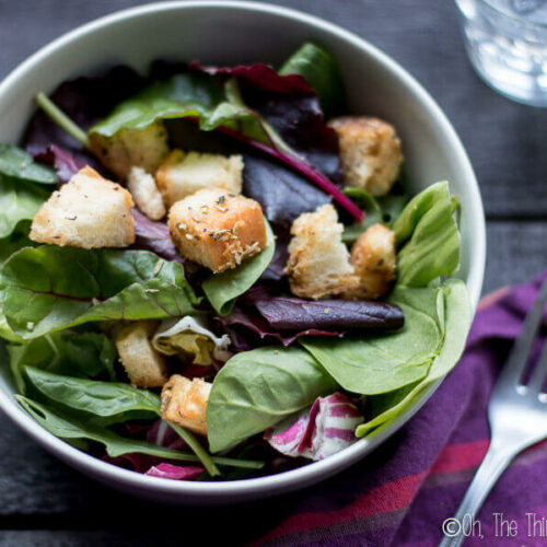 Don't let your stale bread go to waste! My young son and I will show you how to make homemade croutons from bread. It's so easy that it's a great beginner recipe for kids!