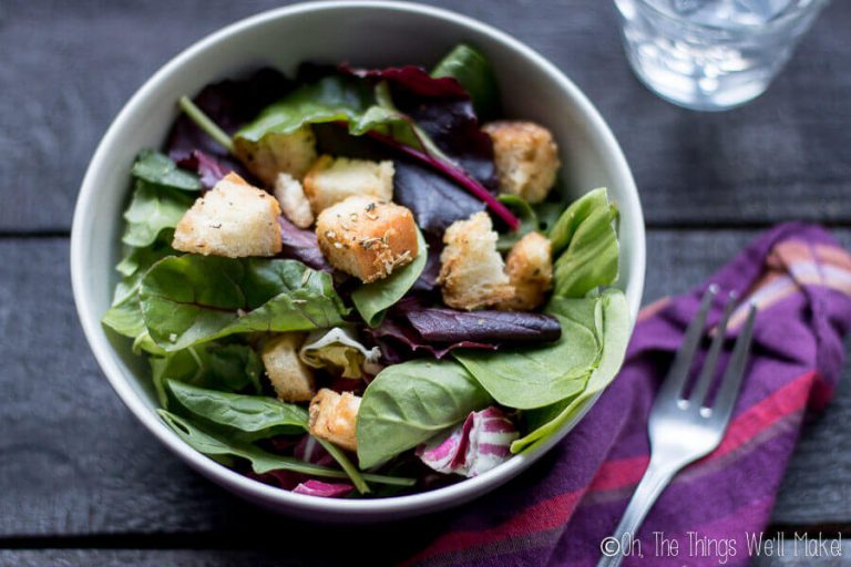 Don't let your stale bread go to waste! My young son and I will show you how to make homemade croutons from bread. It's so easy that it's a great beginner recipe for kids!