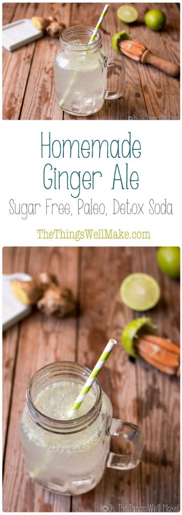 Surprise your senses with this healthy, sugar free, homemade ginger ale. It's a fun, refreshing, carbonated detox water that will curb your cravings for not so healthy drinks.