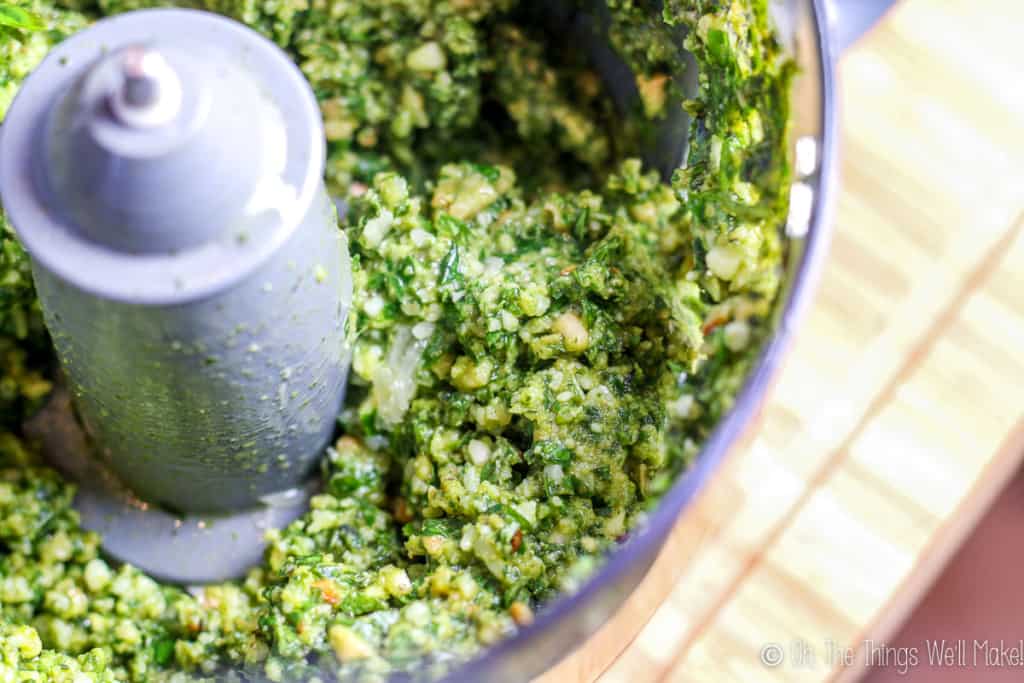 pesto sauce in a food processor