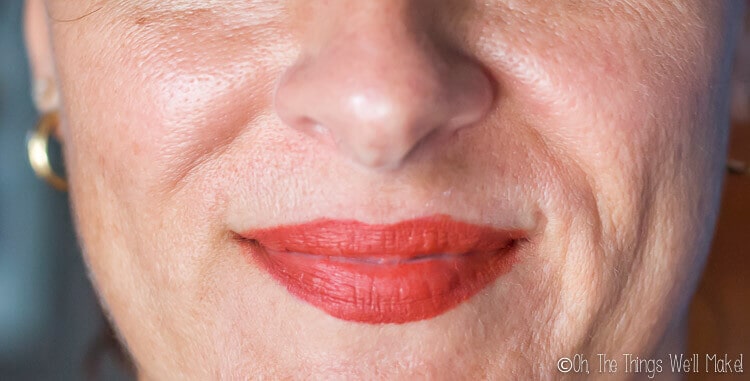 photo of my lips while wearing a homemade red costume makeup stick as lipstick.