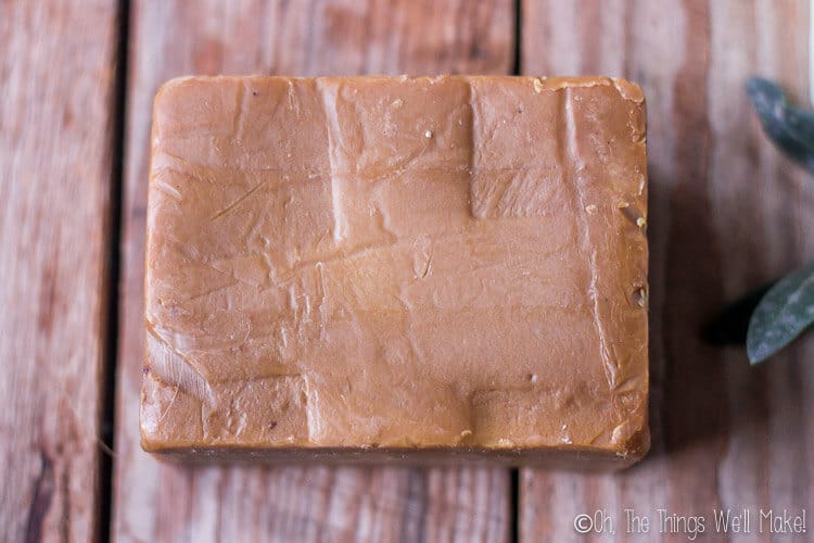 Back side of Aleppo soap showing marks of soaps from the stacking done during the curing and drying process.