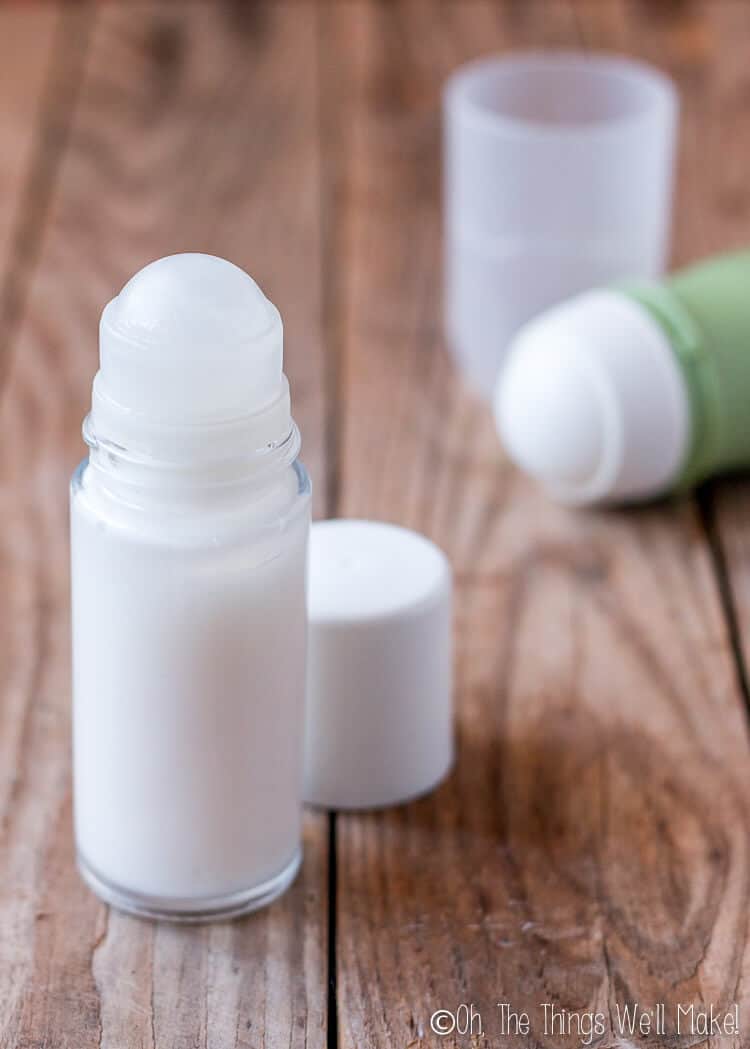 photo of homemade deodorant in two different roll-on dispensers