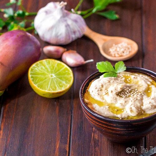 Healthy and delicious, baba ganoush, or eggplant hummus, is a Mediterranean eggplant dip that is simple to make, but complex in flavor and sure to impress. #babaganoush #hummus #eggplants #dips