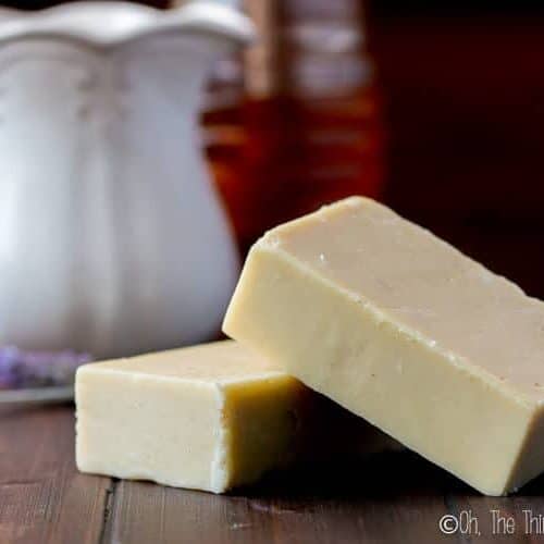 Gentle on the skin, and with a nice, creamy lather, this goat milk soap with honey is one of my favorites. Learn the techniques of making soap with both milk and honey with this recipe. #soap #goatmilk #honey #fromscratch