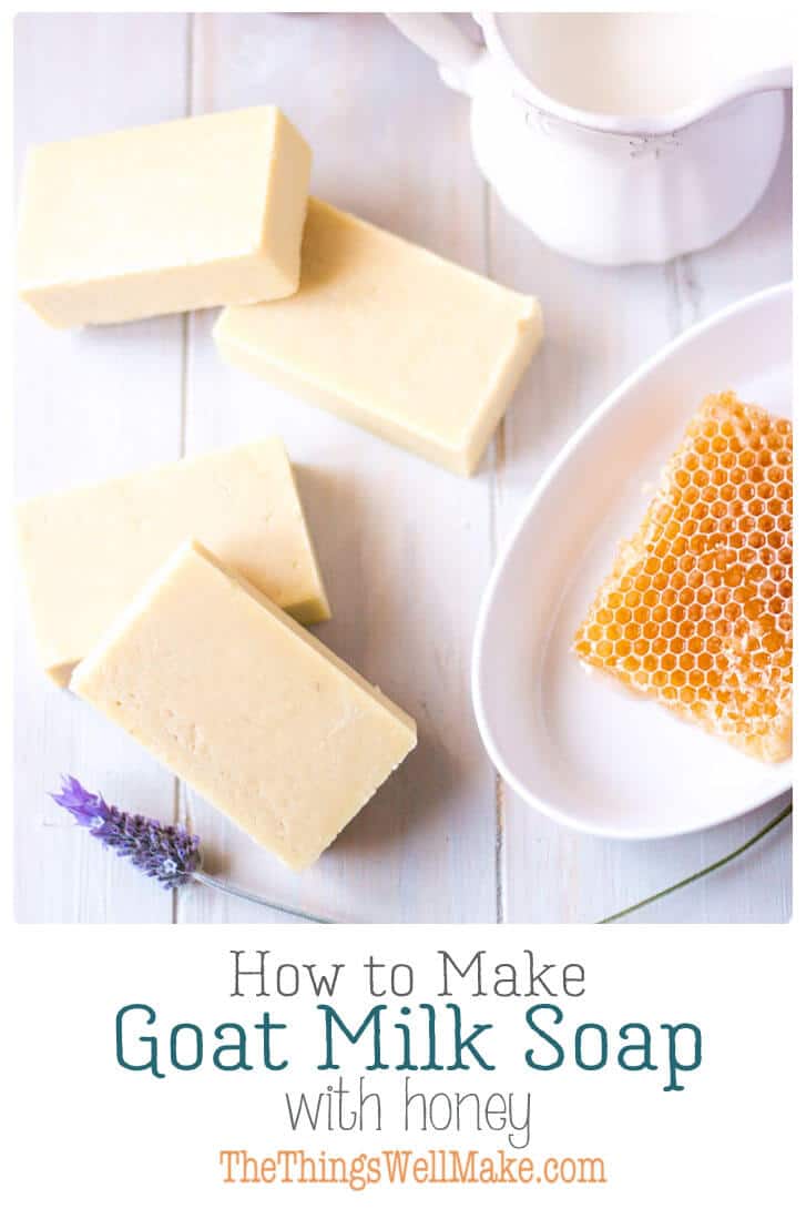 Gentle on the skin, and with a nice, creamy lather, this goat milk soap with honey is one of my favorites. Learn the techniques of making soap with both milk and honey with this recipe. #soap #goatmilk #honey #fromscratch