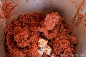 chocolate paste formed by blending the cocoa nibs.
