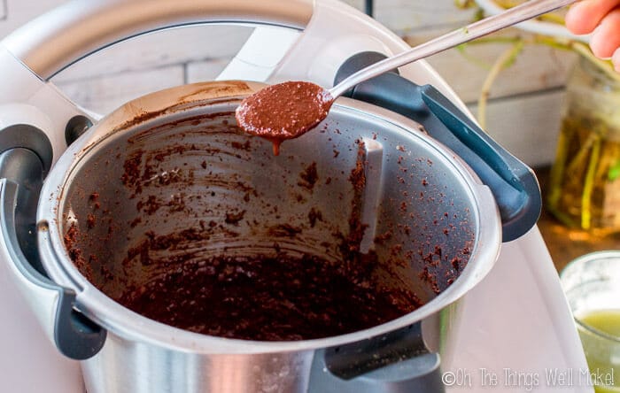 cocoa nibs that have been blended into a liquid, melted chocolate